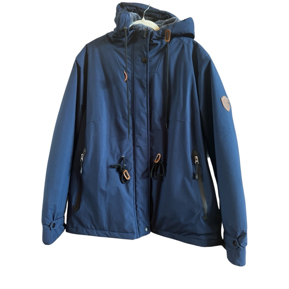 Wantdo Blue Woman's Ski Winter Jacket Sz‎ XL Fleece Lined Hood Pockets Versatile